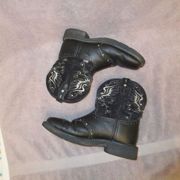 JUSTIN Gypsy MANDRA Leather BOOTS Size 10 CROSS Wings STUDS Western WORK Barn - Picture 1 of 10